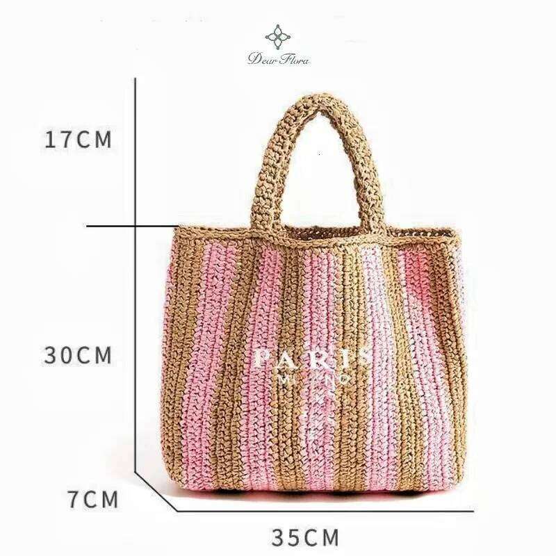 Women's Summer Beach Straw Style Tote Bag Handwoven Large Capacity Designer Travel Handbags Casual Portable Shoulder Bags