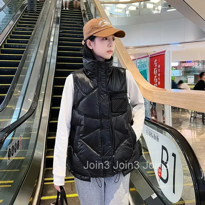 Quilted Womens Vests Drawstring Demi-season New Outerwear Cold Trend 2025 Lady Padded Cotton Giletes Elegant Autumn Sleeveless