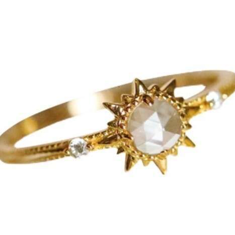 Pure Beauty Sun God Rose Cut White Crystal Gold-Plated Ring for Women Ins Style Adjustable New Niche Full Sky Star