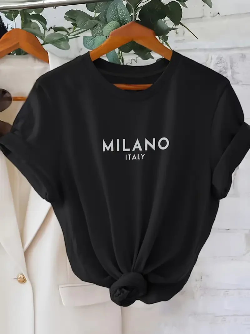 Fashion T Shirt Letter Print T-shirt Casual Crew Neck Short Sleeve Top Tee Spring Summer Women's Clothing