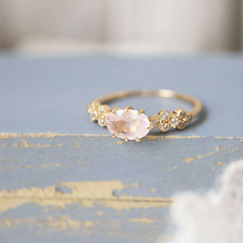 Peach Sakura Flavor ~ Niche Personality High Imitation Natural Pink Crystal Four-Leaf Flower Zircon Light Luxury Ring