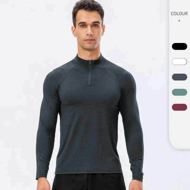 Men's Quick-Dry Long-Sleeve Running Shirts for Autumn Fiess, Ustad Training Sweatshirt with Half-Zip, Base Layer Underwear