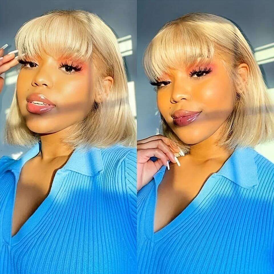 613 Blonde Wig Bangs Straight Hair with Fringe Brazilian Full hine Made Bob Human hair Wigs
