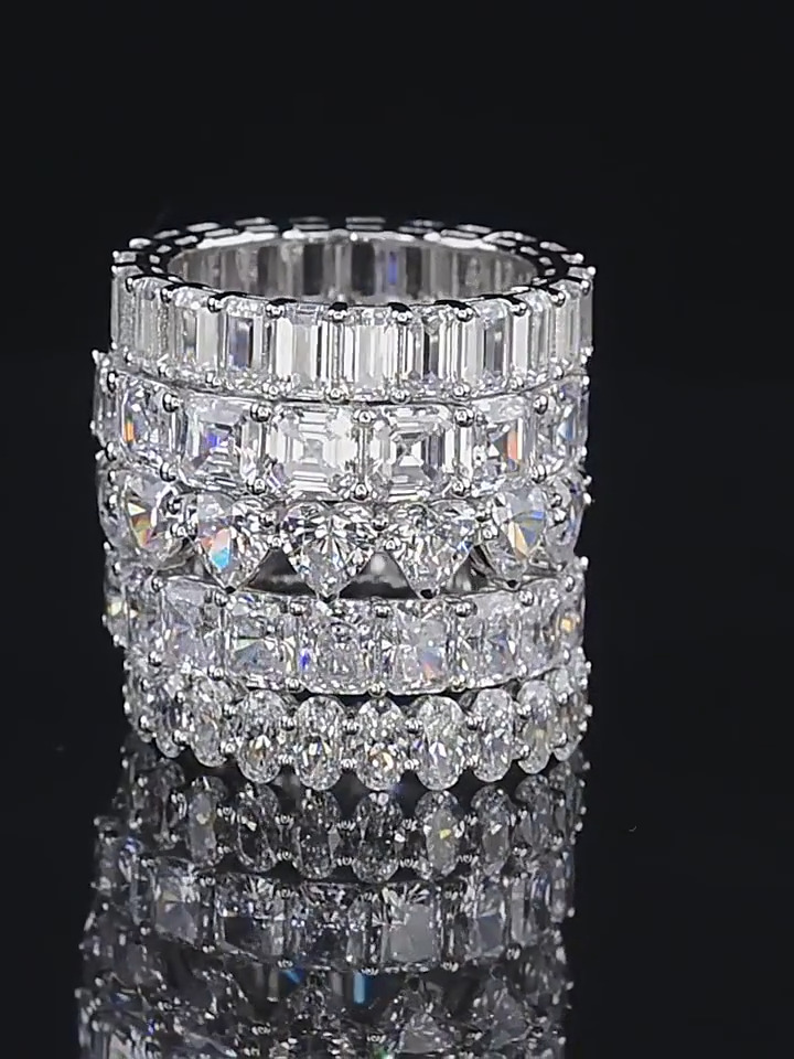 2025 Choucong Ins Top Sell Sparkling Luxury Jewelry Genuine 100% S925 Sterling Silver Multi Shape Asscher Zircon CZ Diamond Party Women Stack Bridal R