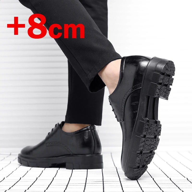 Men Hollow Summer Platform High Heel 5810 CM Height Growth Formal Derby Leather Shoes Man Wedding Dress Elevator 250612