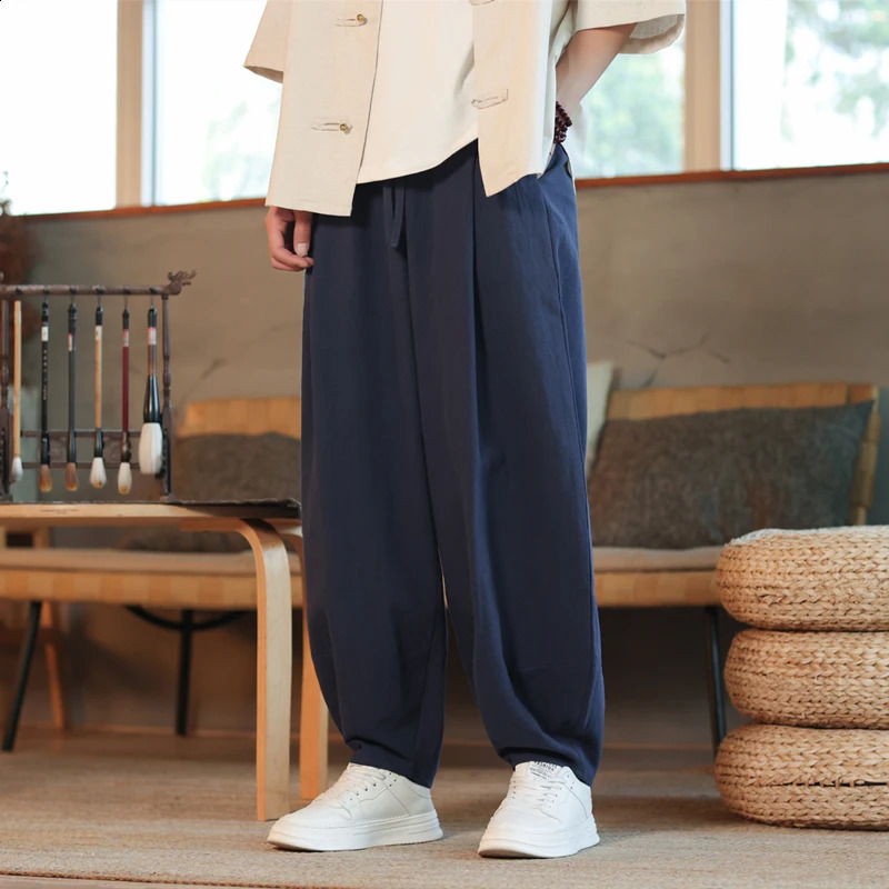 Cotton Linen Harem Pants Solid Color Loose Large Jogging Sweatpants Breathable Basic Streetwear 250617