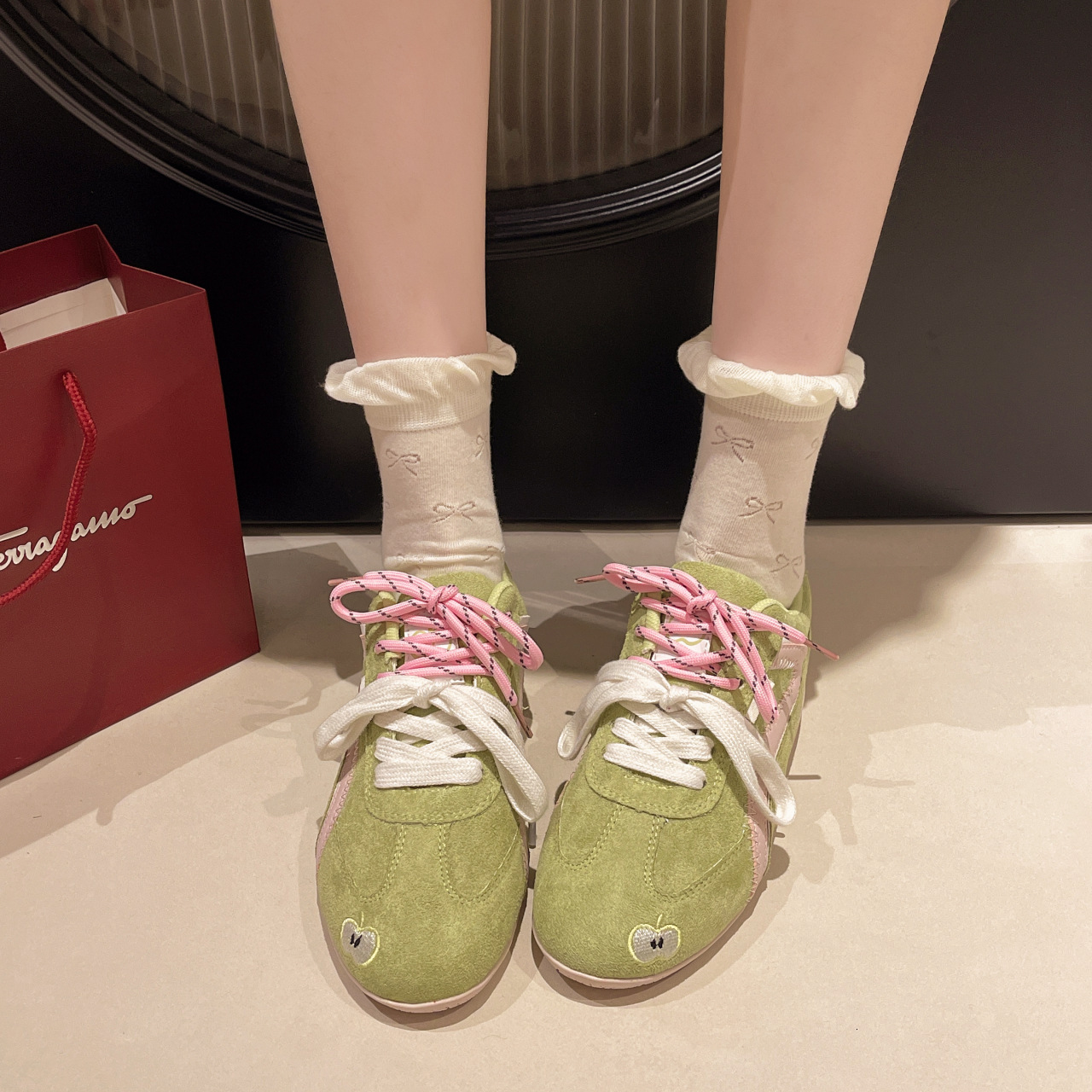 Green Apple Training for Women 2025 Spring New Thick-Soled Casual Sports Sneakers Comfortable Thin Low Racing Shoes ddmythur