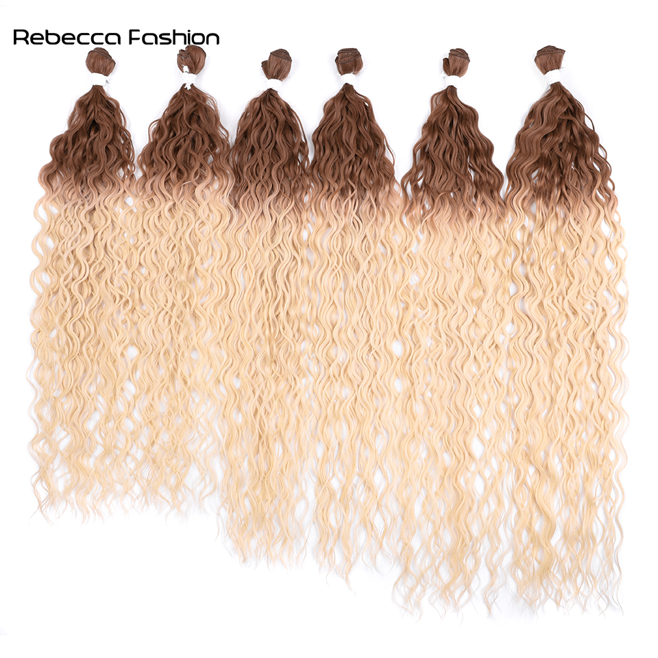 Rebecca Fashion Synthetic Fake Hair Extensions Afro Kinky Curly Hair Bundles Ombre Blonde 24 26 28 inch Super Long Wave Hair Weave
