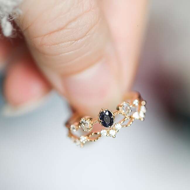 Caribbean Flame Simple Night Starry Sky Beautiful Ring for Women Fresh Blue Sandstone Two-Piece Set