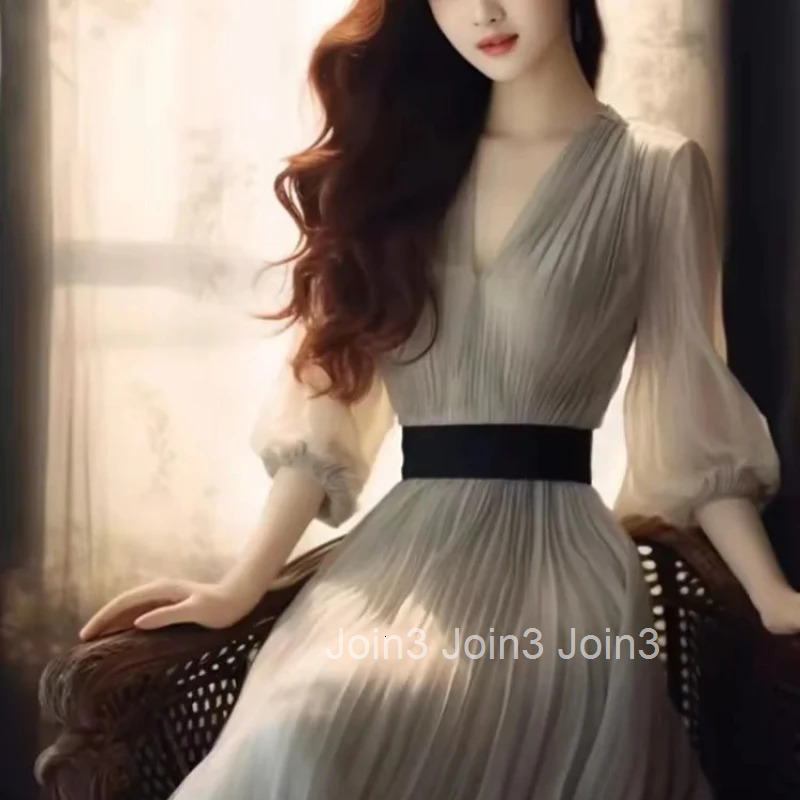 A Line Chiffon Female Dress Splicing Womens Long Sleeve Dresses Designer Clothes Cheap Casual Xxl Thic 2025 Fashion Clothing X