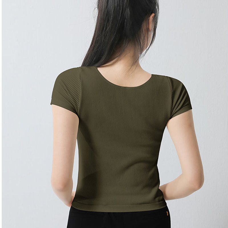 Figure-Hugging Womens Short Sleeve Tee Square Neck Bra Style With Integrated Cushioning for Comfortable Fit