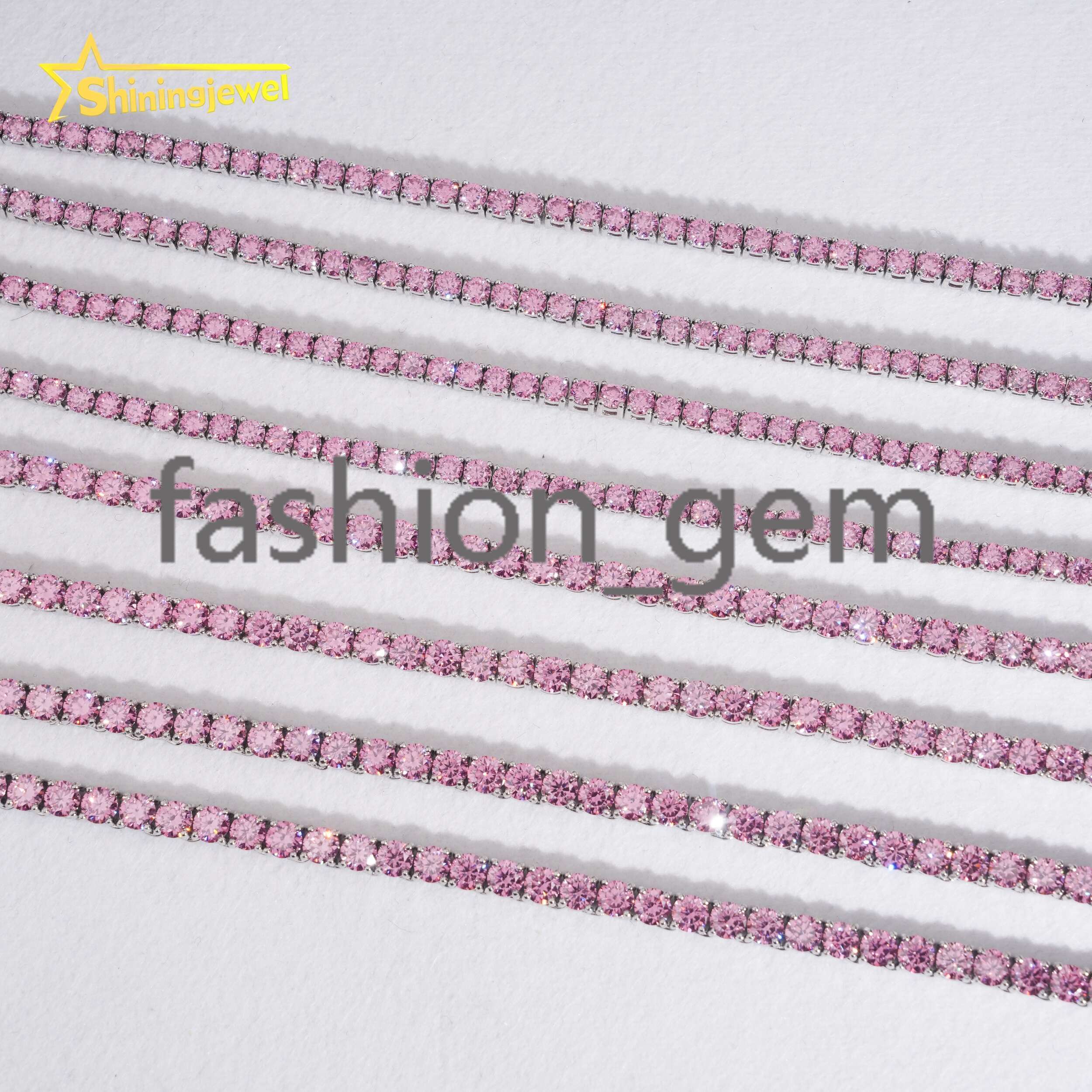 Pass Diamond Tester Pink Moissanite Tennis Necklace Bracelet 3mm 4mm Colorful Tennis Chain 925 Sterling Silver Fine Jewelry