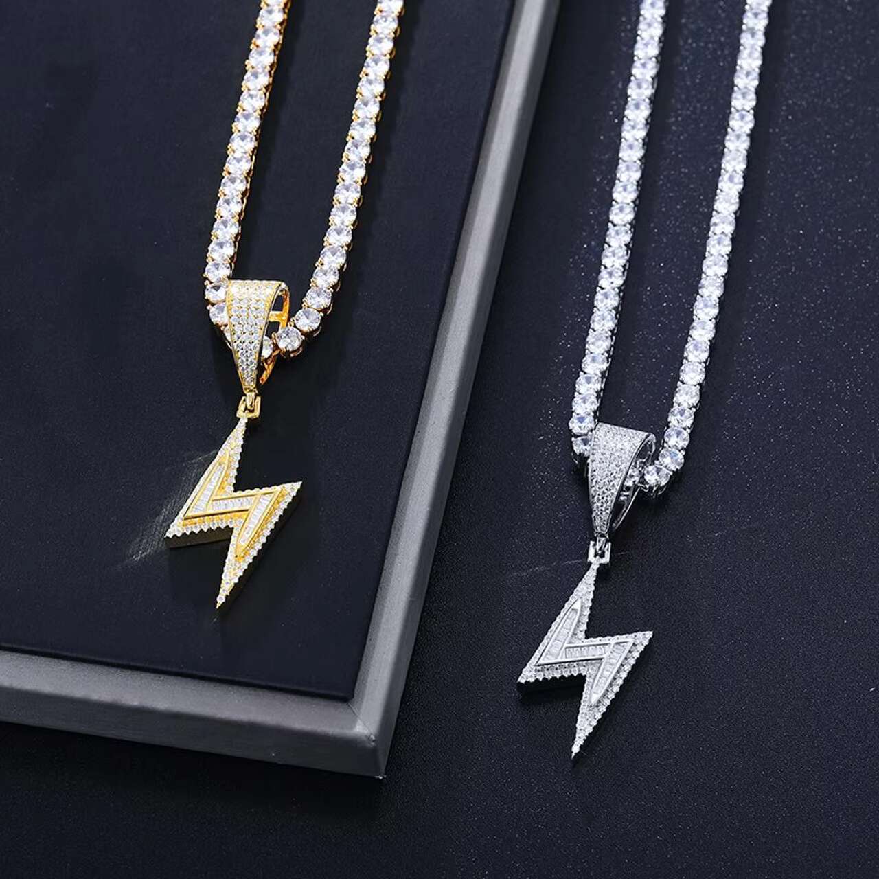 Mens Trendy Full Moissanite VVS Diamond Iced out Lightning Bolt Pendants Hip Hop Style Charms New Design