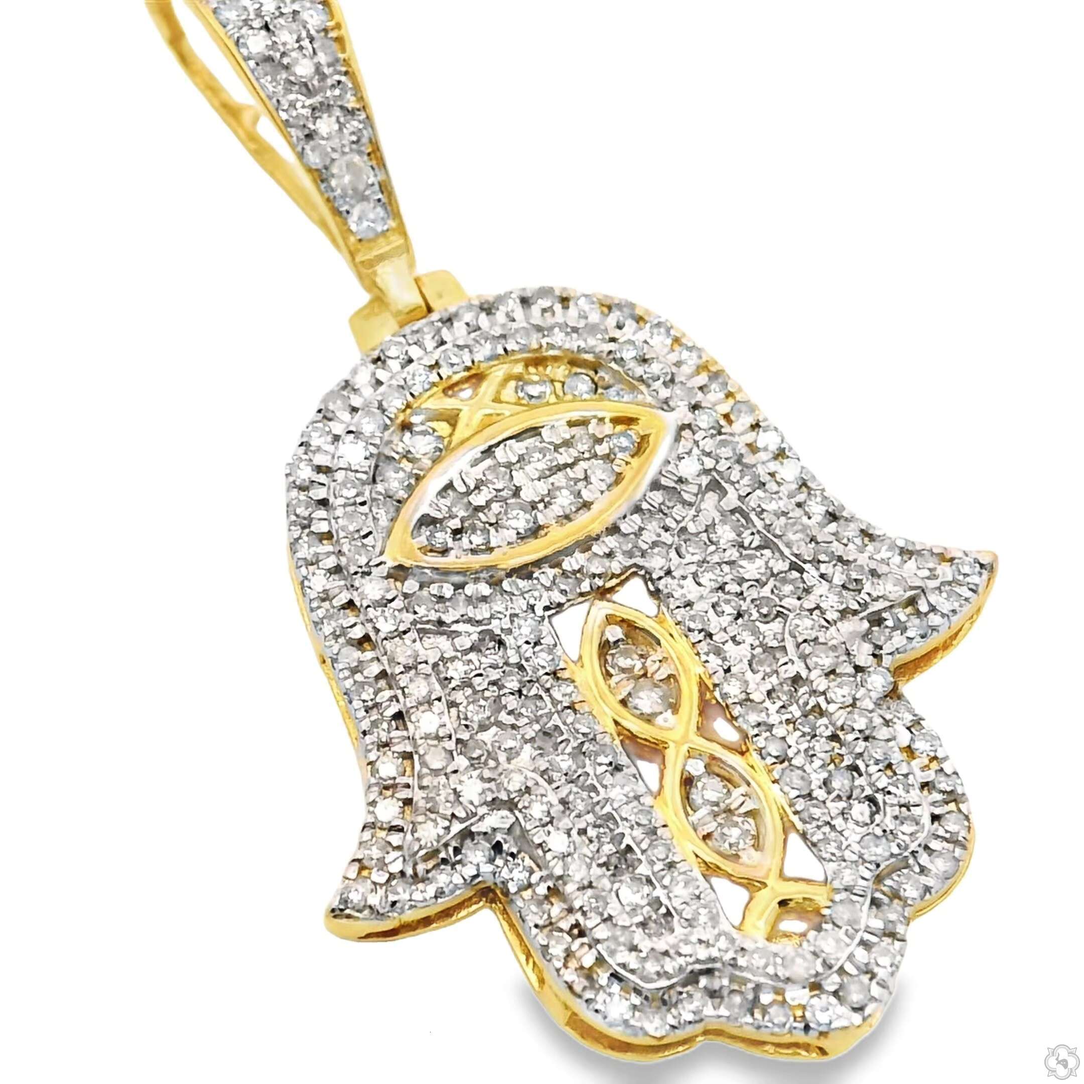 10K Gold VVS Diamond Fatima Hamsa Hand Pendant New Design Luxury Ice Good Luck Necklace with Moissanite Charms Hip Hop Style