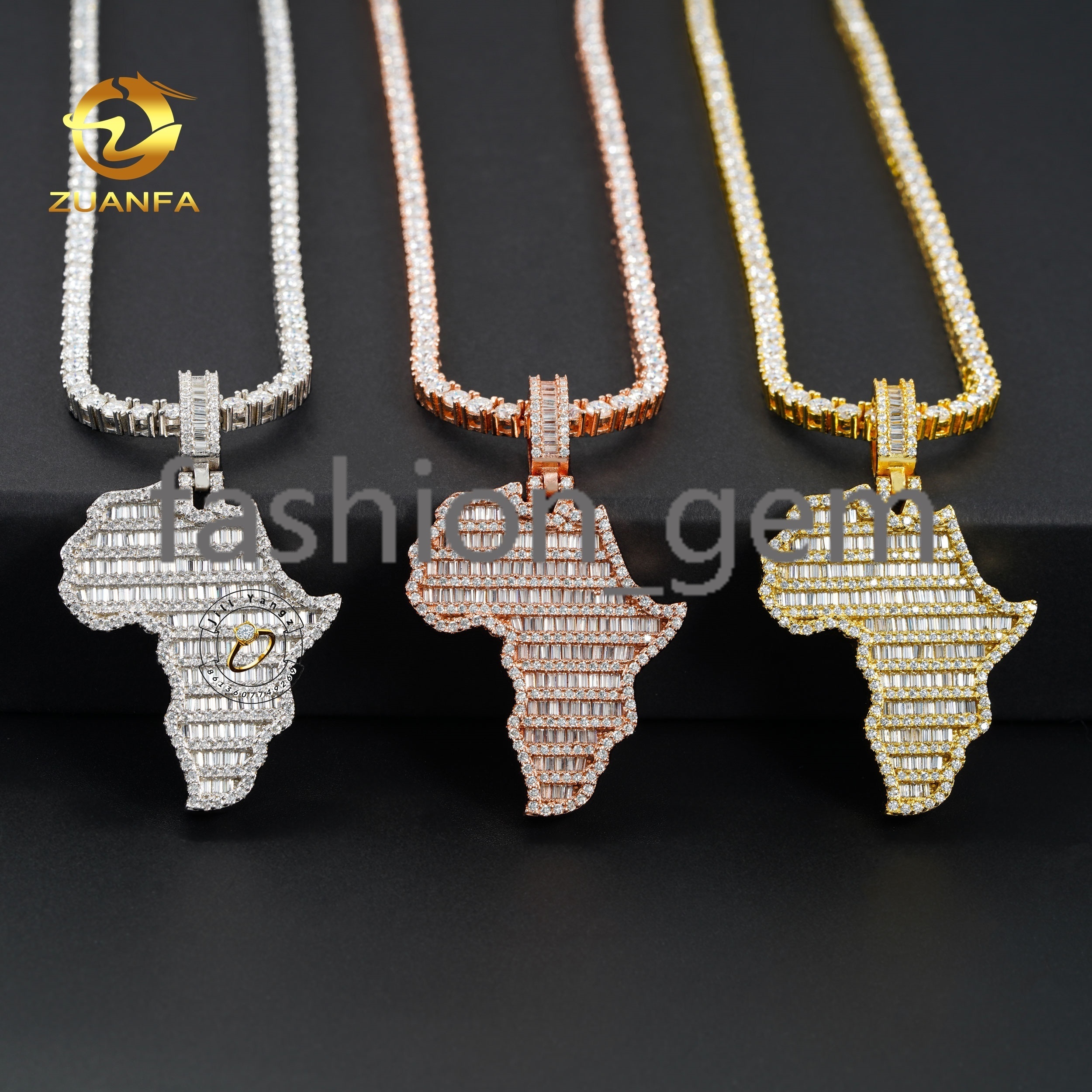 Pass Diamond Tester African Map Pendant Charms Full Baguette Moissanite 925 Silver Jewelry Hip Hop Iced Out Gifts
