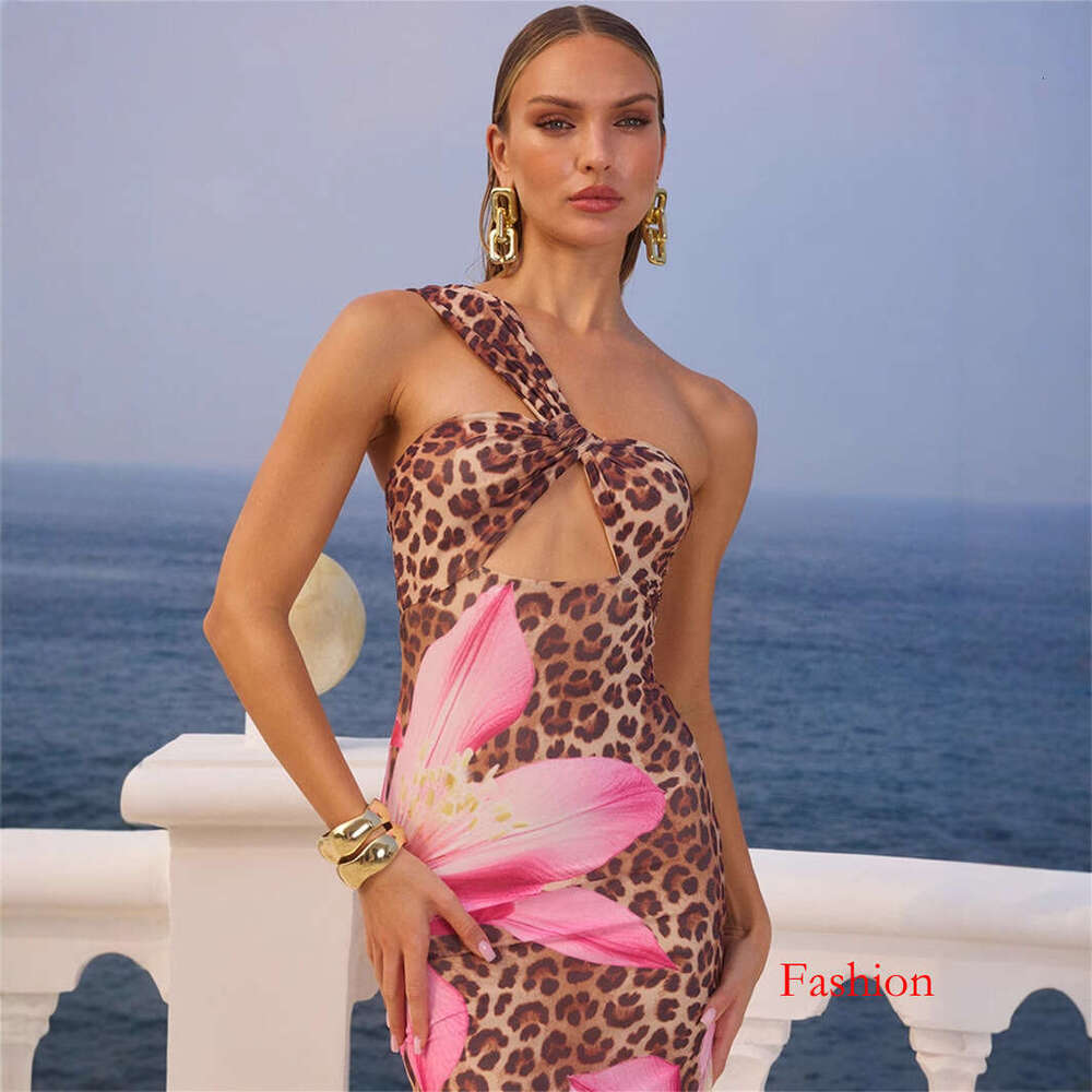 New Stylish And Versatile Leopard Print Slim Fit Sexy Backless Long Dress For Women B5