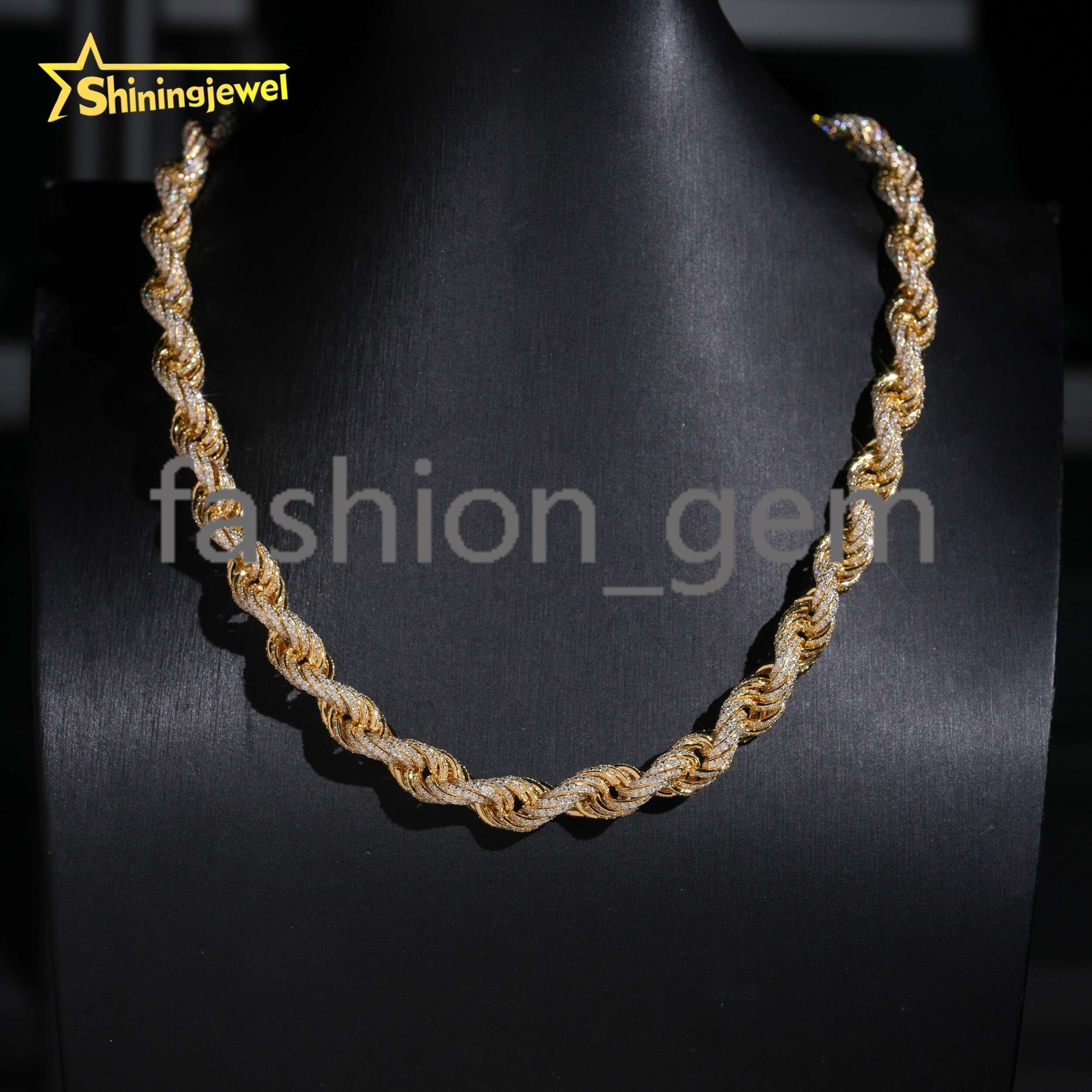 Pass Diamond Tester Hip Hop 10mm 925 Silver Gold Plated Fully Iced Out VVS Moissanite Rope Chain