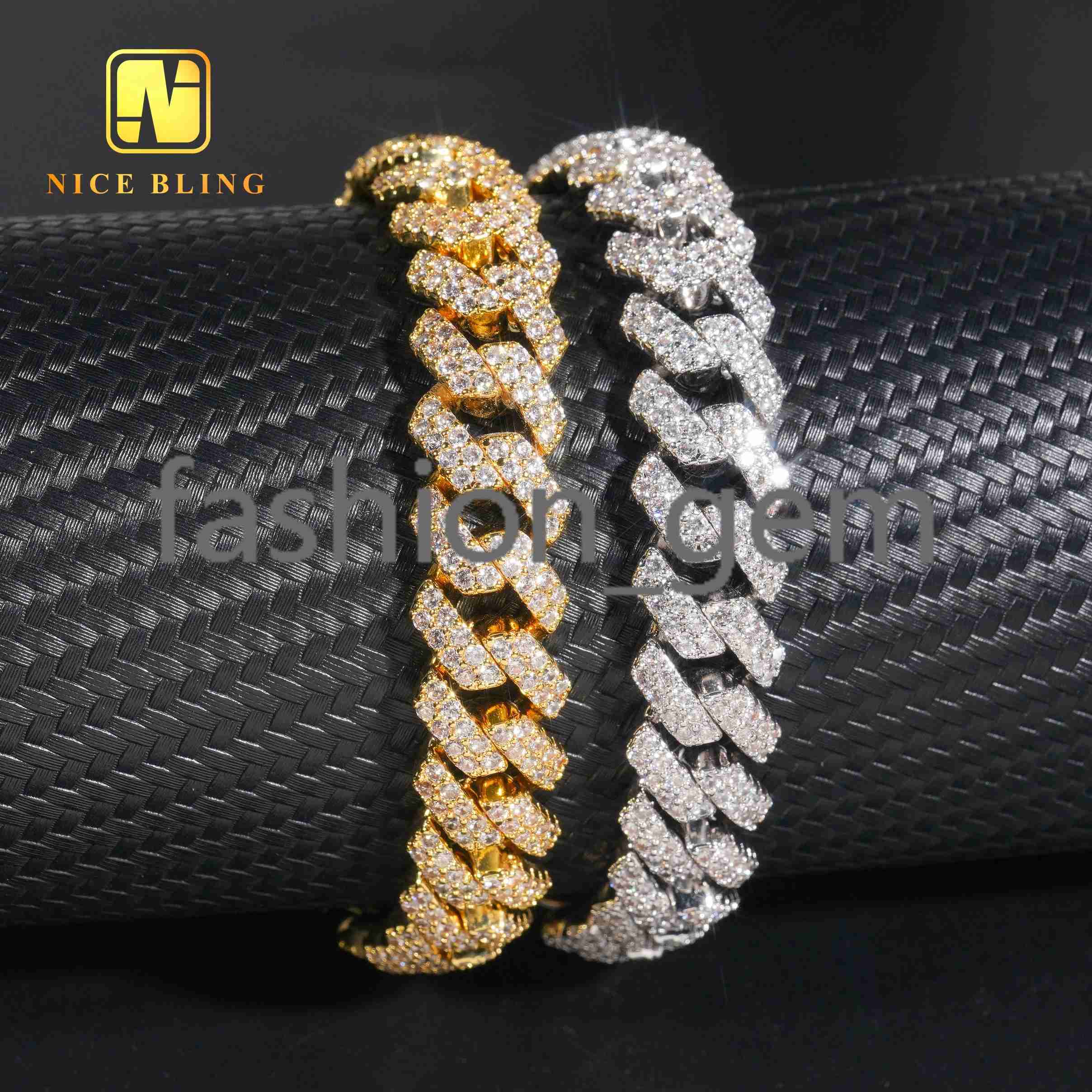 18K Gold Plated Brass Cuban Chains Fashion Hip Hop Men 12mm moissanite Cuban Link moissanite moissaniteia Necklace and Bracelet
