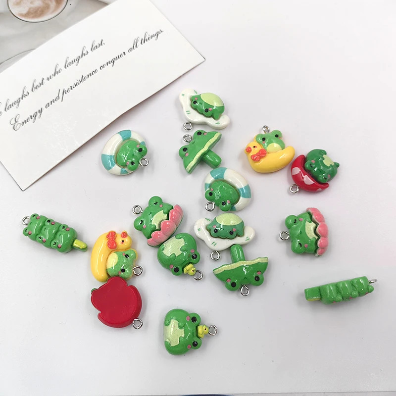 10pcs Kawaii Animals Green Mushroom Frog Charms for Jewelry Making Findings Resin Charm Pendants Flatback Diy Earrings C884 250609