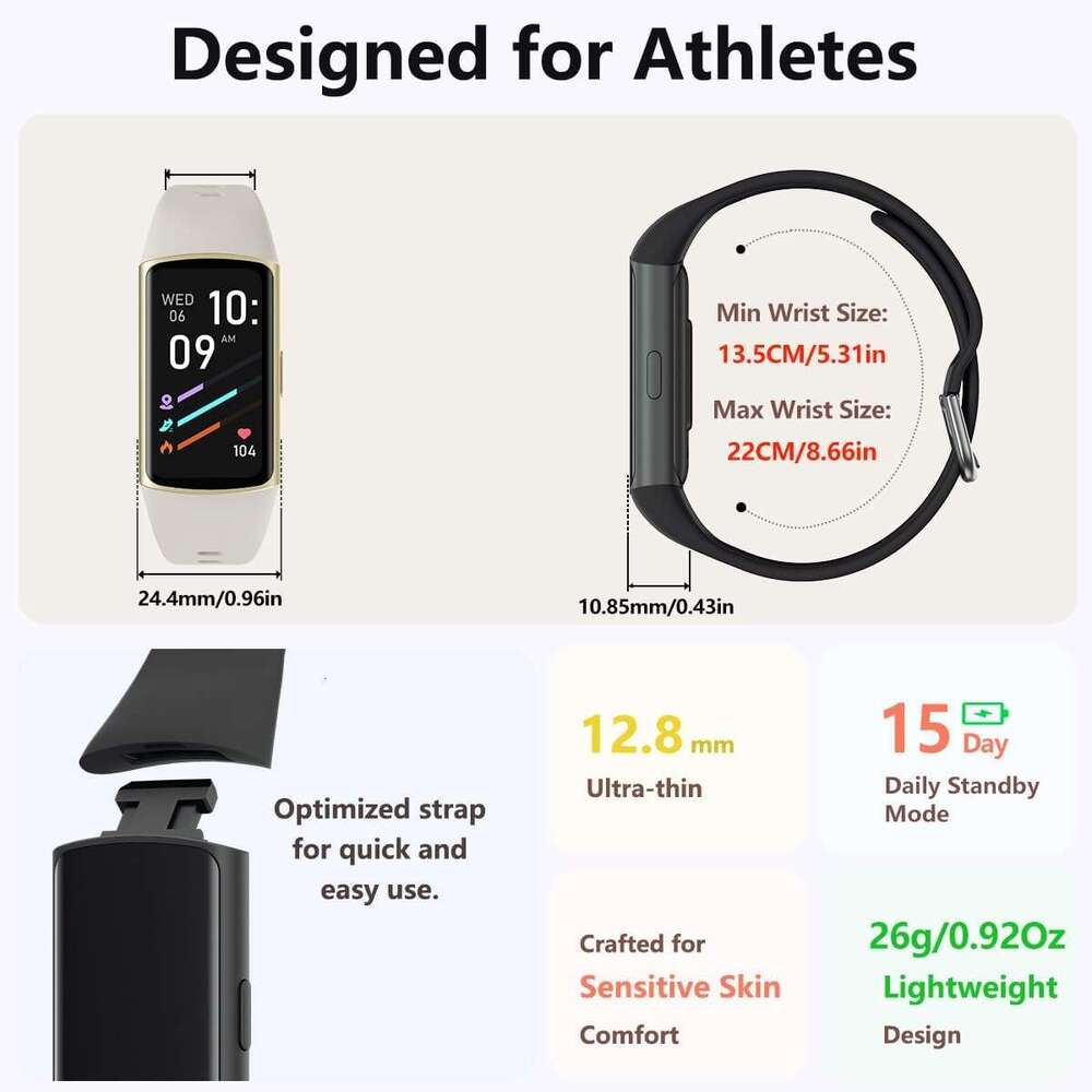 Slim FINO 3 FITVII Fiess Tracker Smart Watch Oxygen Sleep Monitor Heart Rate Blood Pressure IP Waterproof Health Activity Trackers with Calories