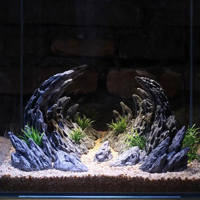 Resin Aquarium Decoration Fish Tank Simulated Canyon Ornament Acuario Rocks for Aquarium Fish Decor 2pcs 250613