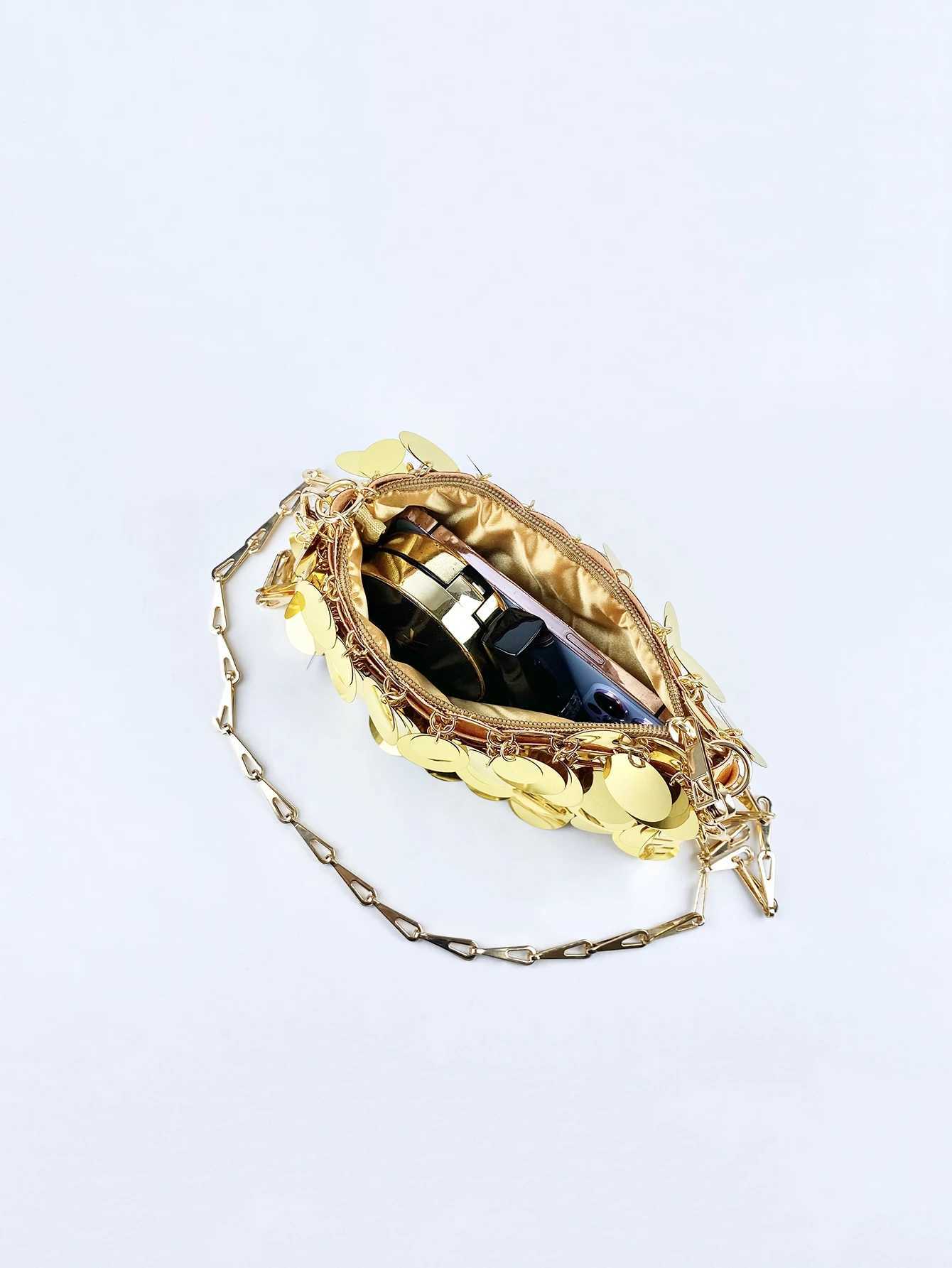 Trendy and cool gold glitter chain womens fashionable and simple texture horizontal square bag personalized bag Z250618