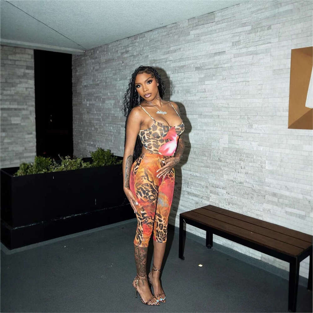 New Women's Fashion Sexy Leopard Print High Waist Backless Two-Piece Set B5