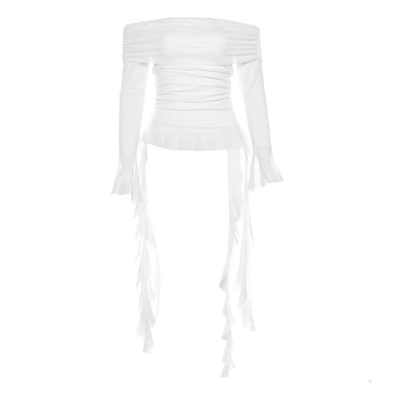 Autumn New Women's Solid Color Slim Fit Street Fashion Off-Shoulder Long Sleeve Backless Top B5