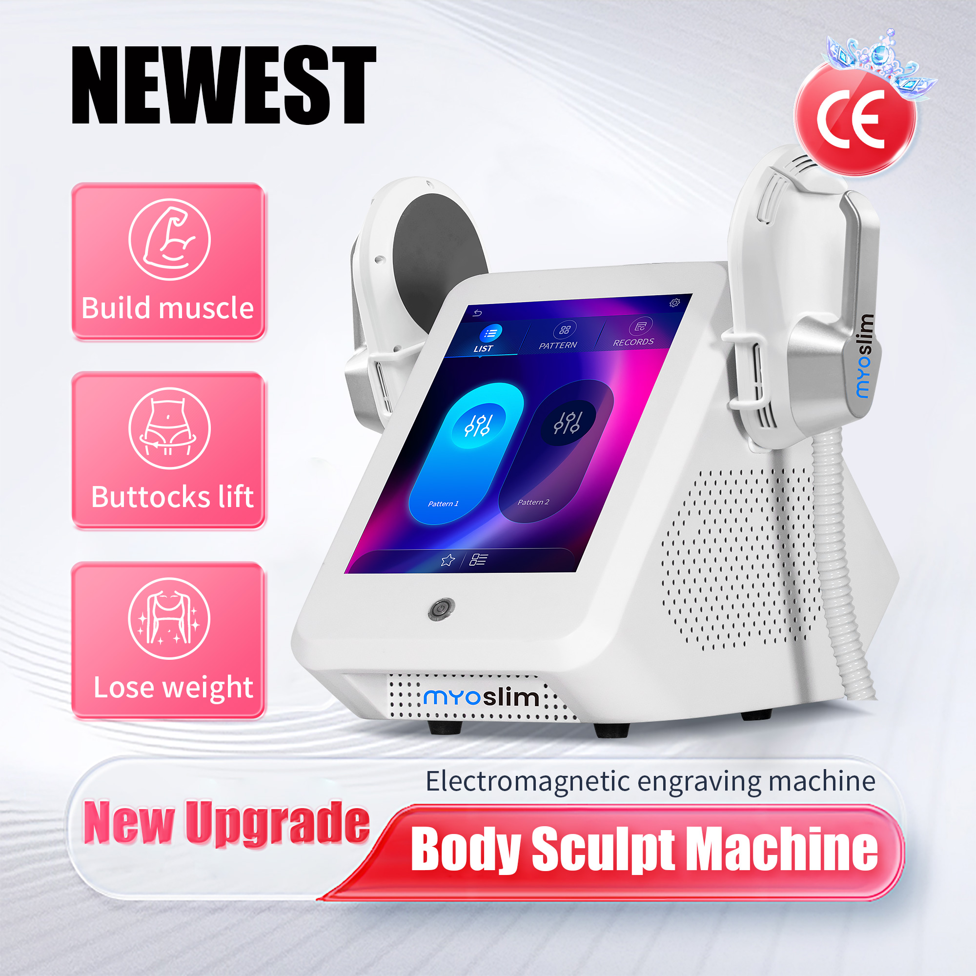 EMS 15Tesla 6500W RF Muscle body sculpting Machine with 2Handles contact RF Pelvic StimulationPadsOptional salon