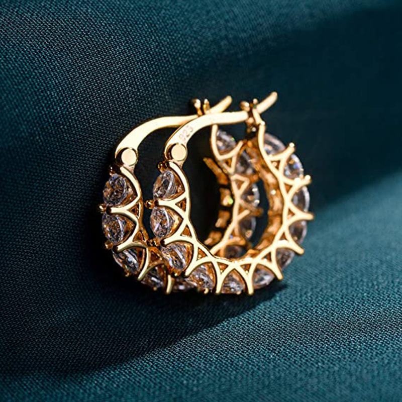 French Full Zircon Inlaid Lace U-shaped Hoop Fashion Ins Style Earrings for Women