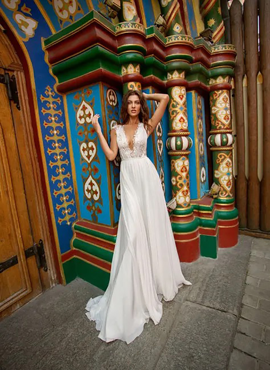 papilio bohemian dresses deep v neck lace appliques chiffon bridal gowns plus size beach wedding gown vestido de novia