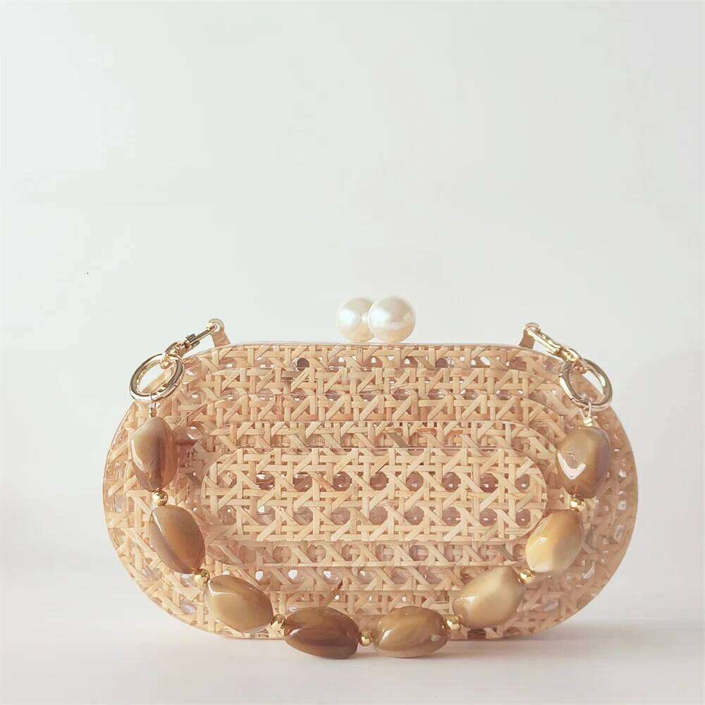 Lady Women Rattan Clutch Acrylic Egg Cane Bag Evening Wedding Party Summer Beach Mini Female Handbag Designer Purse