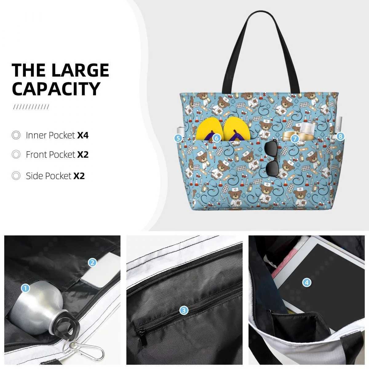 Carto Ladies Doctor Travel Tote Bag Large Sandproof Beach Bag with Zipper and Pockets for Wens Brother Gym and Travel B250618