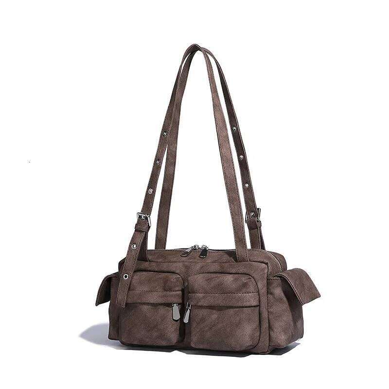 Vintage Women Motorcycle Shoulder Niche Designer Sweet Cool Girl Handbags Large Capacity Multi-Pocket Single Crossbody Bag