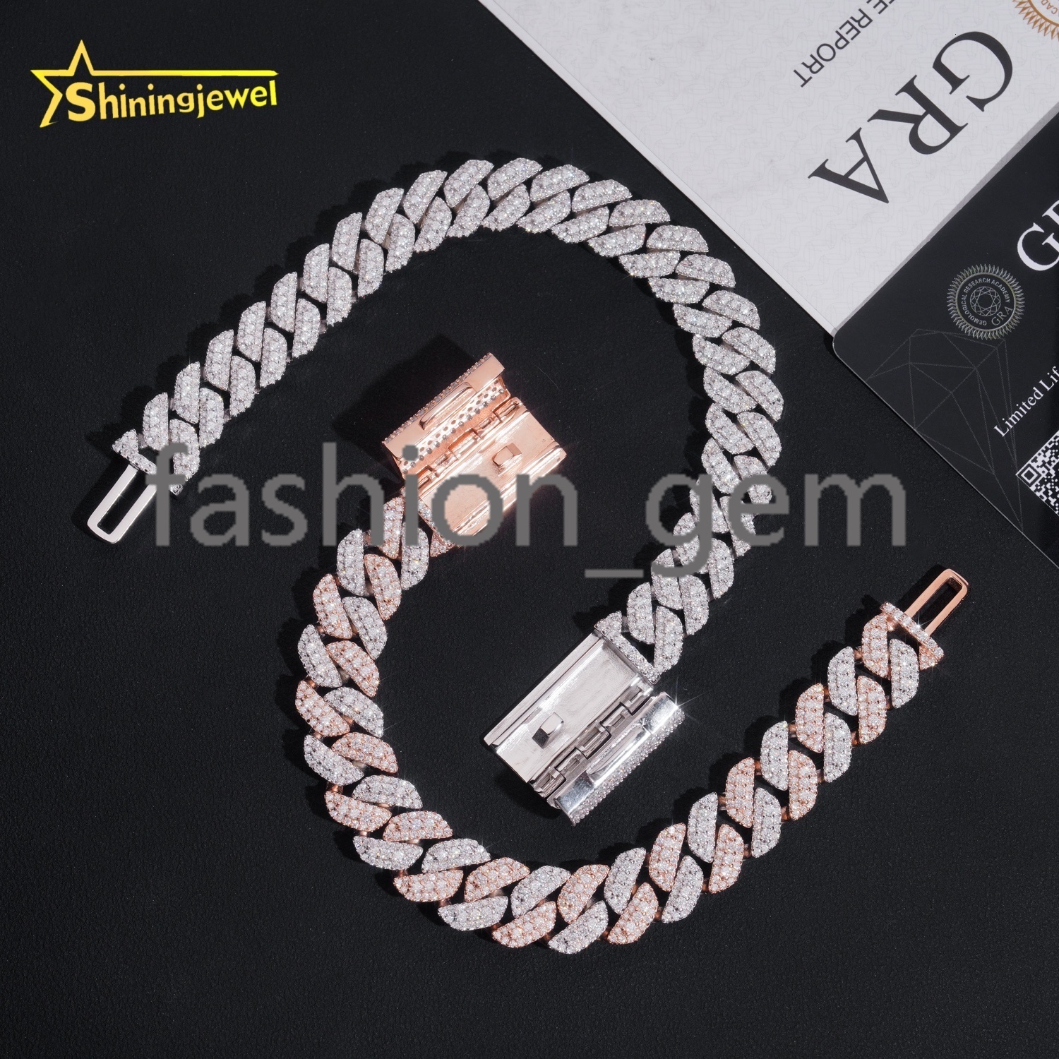 Hip Hop Jewelry Iced Out 925 Sterling Silver 13MM Width Moissanite Cuban Bracelet Custom VVS Moissanite Bracelet for Men