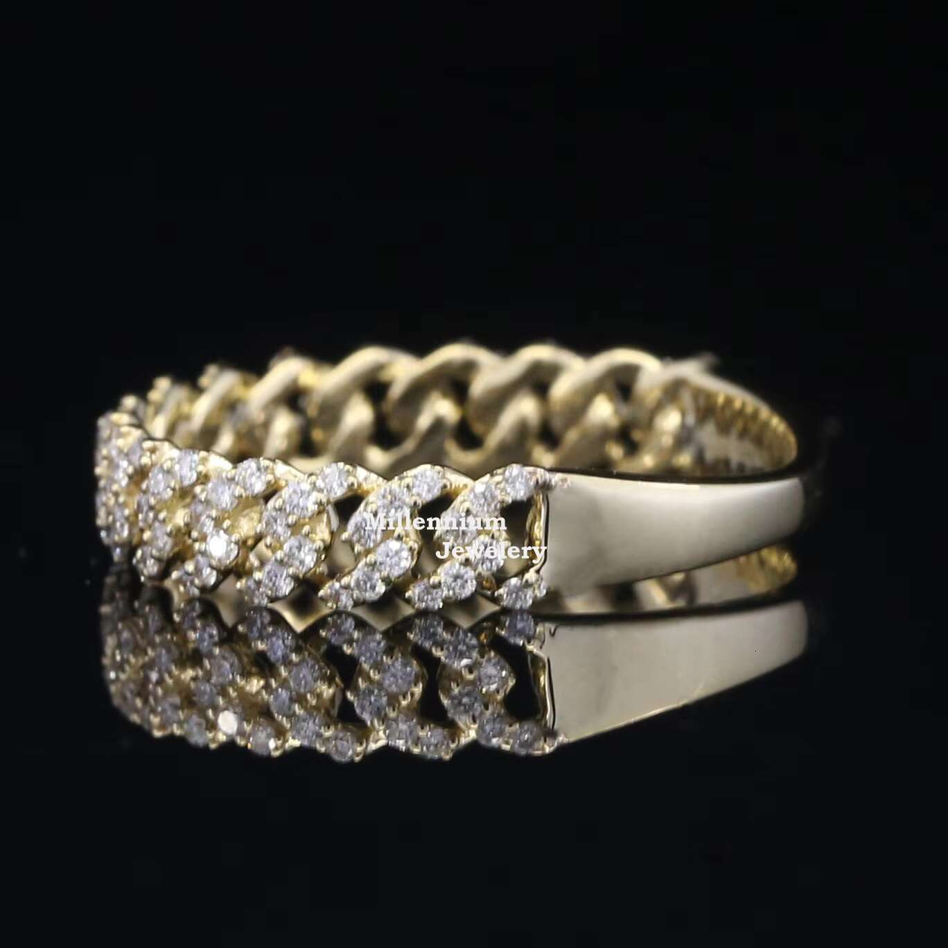 Low Price Round Cut Moissanite Diamond Ring Gold Plated 925 Sterling Silver Miami Cuban Chain Design Hip Hop Ring