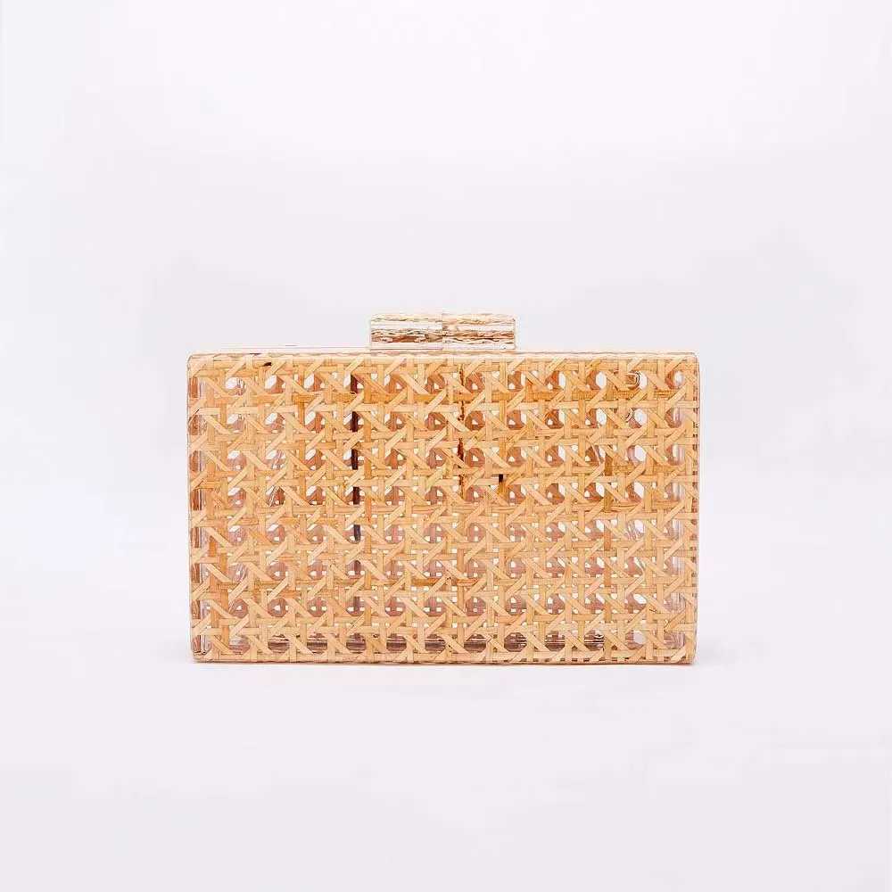 Women Rattan Acrylic Box Cane Bag Evening Clutch Wedding Party Purses Summer Wicker Handbags Designer High Quality Womens Bag Z250618