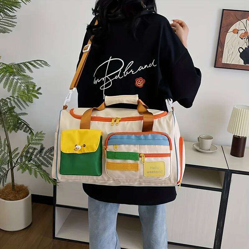 Colorful Retro Travel Bag, Large Capacity Duffle With Shoulder Strap, Sports Gym Carry-On, Multi-Pocket Casual Lage For Women