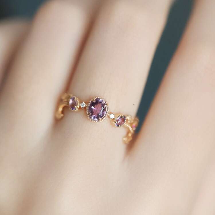 Autumn in Provence: Wind-Blown Beauty Amethyst Branch Small Light Luxury Same Style Ring Simple Band