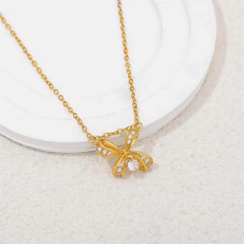 Delicate Butterfly Bowknot Pendant Necklace for Women 18K Gold Plated Waterproof CZ Zircon Bow Knot Choker Fashion Jewelry 2025 W250618