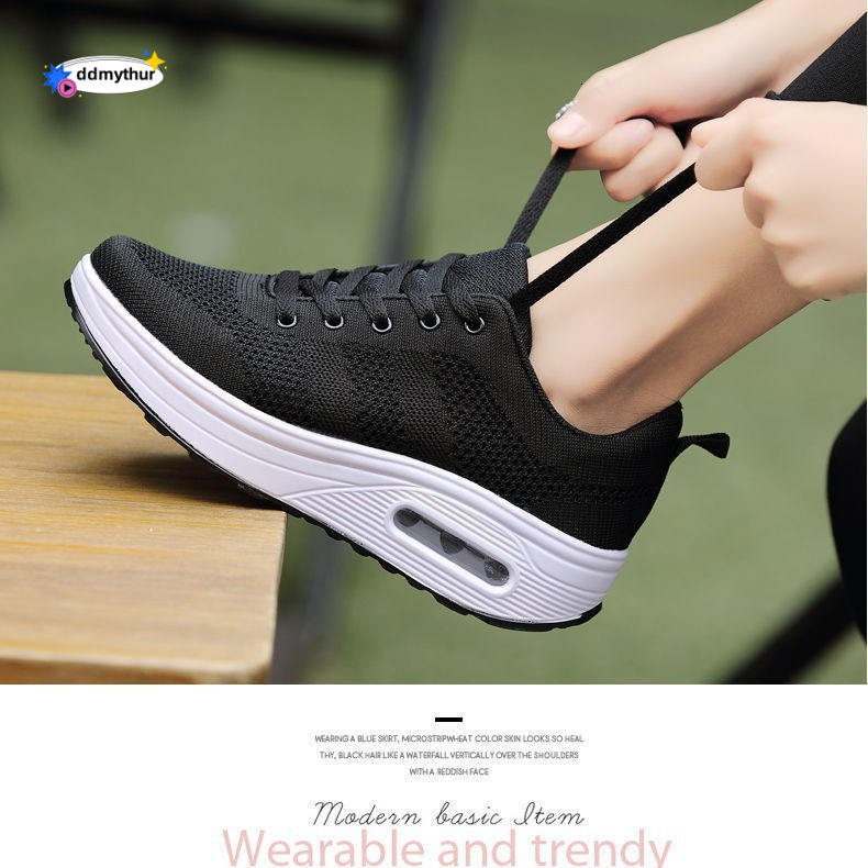Mesh Women's Spring Summer New Fashion Simple Breathable Single Women Thick Sole Height Increasing Lightweight Comfortable Trendy Sports Shoes