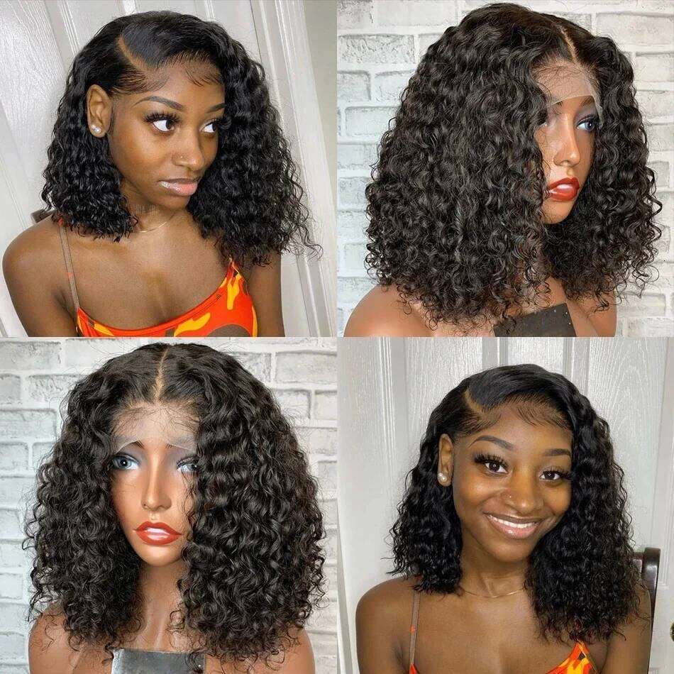Water Deep Wave 13x6 Short Bob Curly 13x4 Glueless Wig 100 Human Hair Ready To Go Lace Frontal Wigs For Women 8 10 14 Inch
