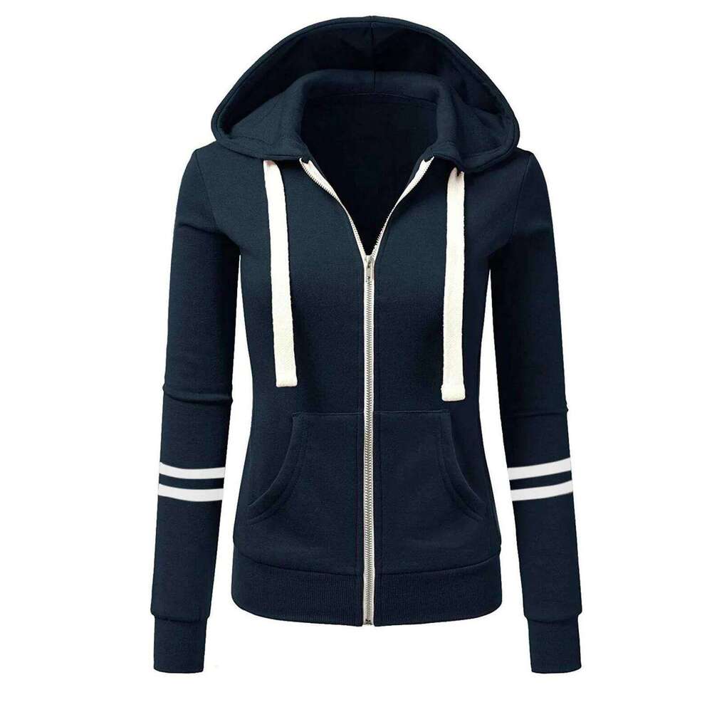 Trendy Female Zip-Up Hooded Sweater: Versatile Long Armwear Ideal for Cooler Weather