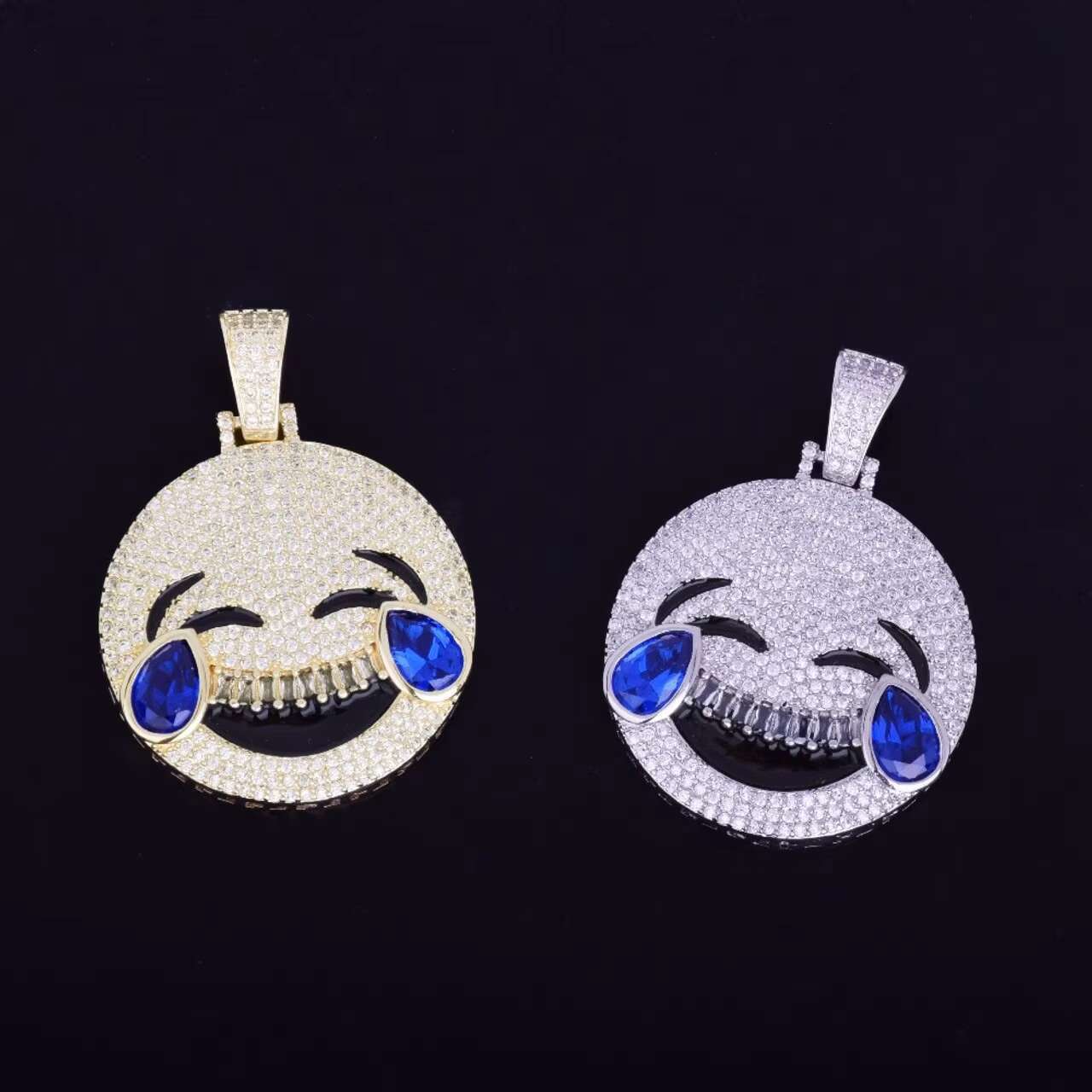 18K Gold .925 Silver Micro Pave Moissanite Pendant Charm Fun Face With Sparkling Laughing Design Hip Hop Style