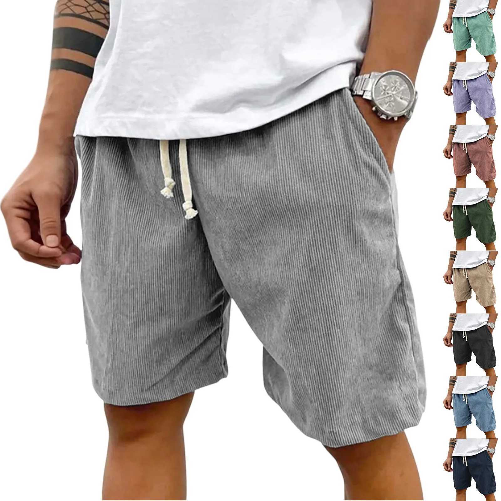 Corduroy casual shorts for men Spring and summer casual shorts elastic waist fitness working shorts solid color short pants XJ250618
