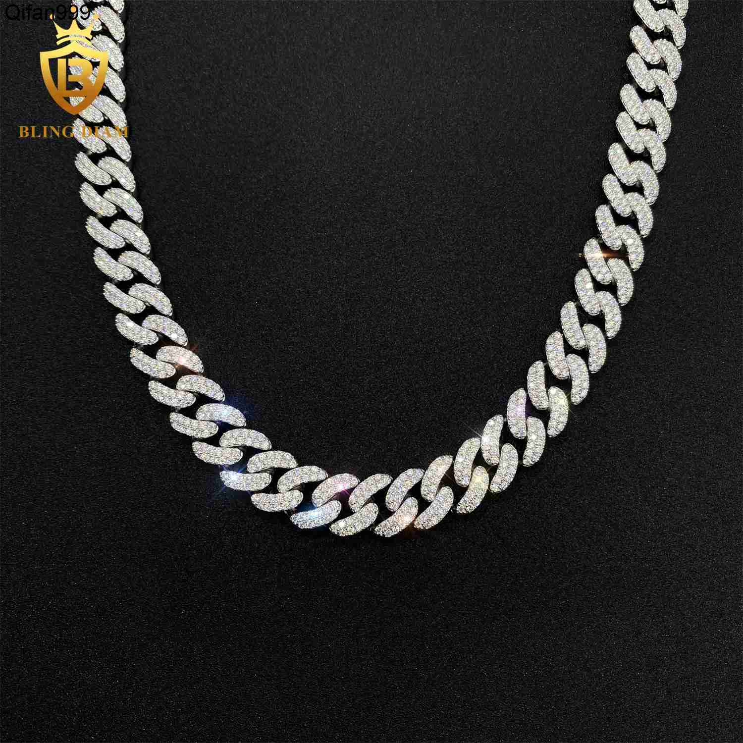Moissanite Miami 12mm Hip Hop Iced Out Fine Jewelry Moissanite Diamond Cuban Link Chain 925 Sterling Silver Men Necklace