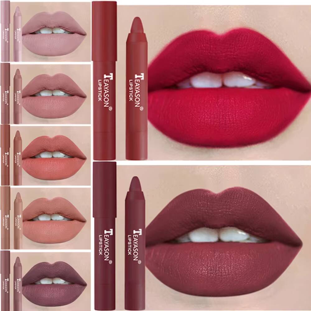 12 Colors Velvet Matte Lipsticks Pencil Waterproof Long Lasting Sexy Red Stick on-Stick Cup Makeup Lip Tint Pen Cosmetic happy