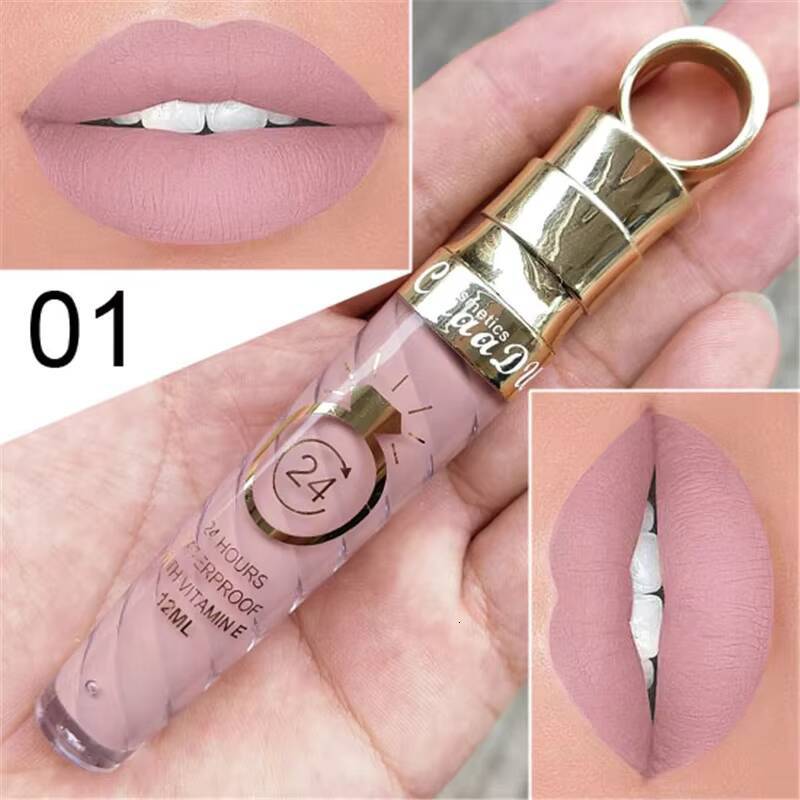 20 Colors Lipstick Waterproof Long Lasting Matte+Shimmer Mental Nude Glitter Gloss Beauty Red Lip Tint New happy