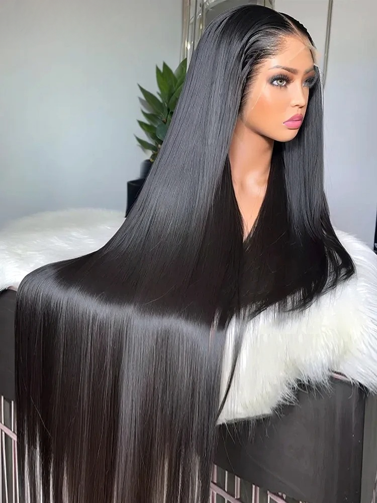30 36 40 Inch 13x4 HD Transparent Bone Straight Lace Front Wigs 220 Density Brazilian Human Hair Wigs For Women Synthetic