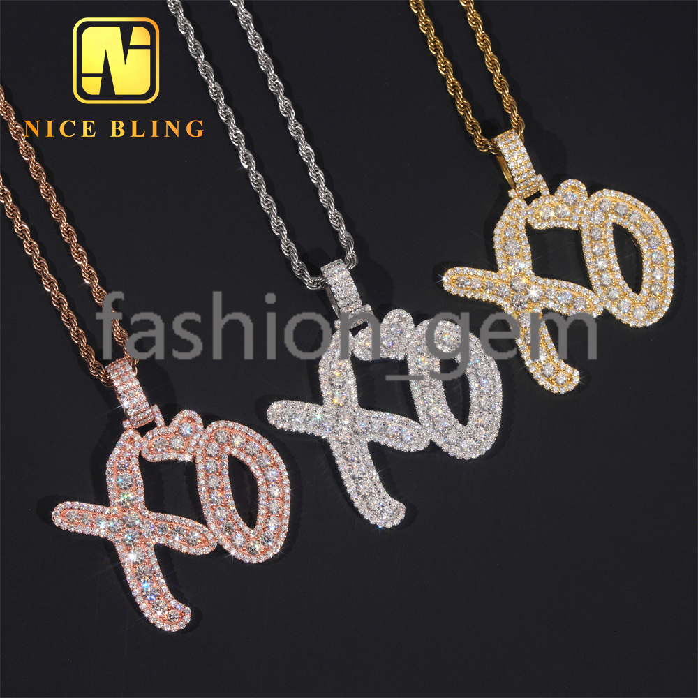 Custom Iced Out Hip Hop Moissanite Jewelry Pendant Lerter VVS Moissanite 925 Sterling Silver Hip Hop Pendant